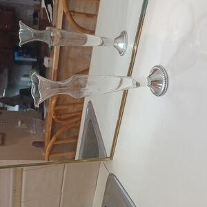 Duchin Creation Floral Etched VTG Glass Vase Real Silver Base